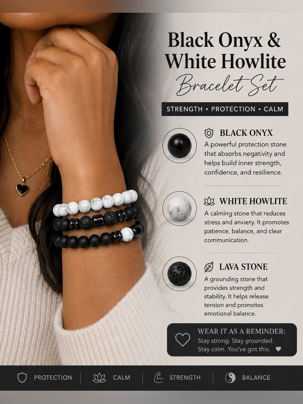 Black Onyx & White Howlite Bracelet Set